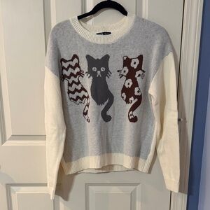 SHEIN Cat Motif Sweater - Cream and Brown
